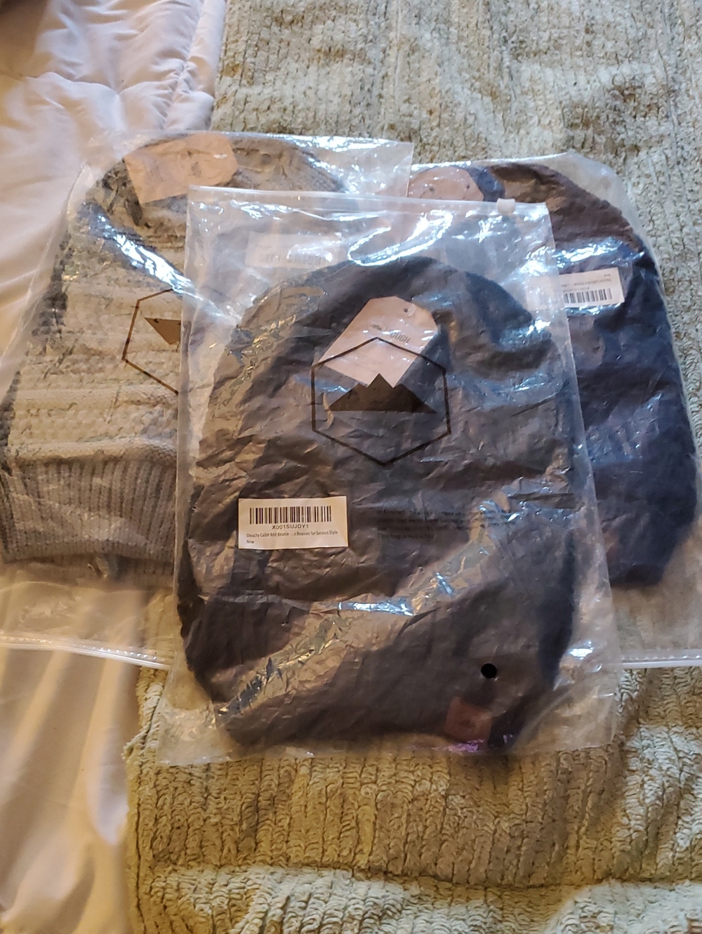 LONG Knit Beanie Trio - Gray, Navy, Black NWT